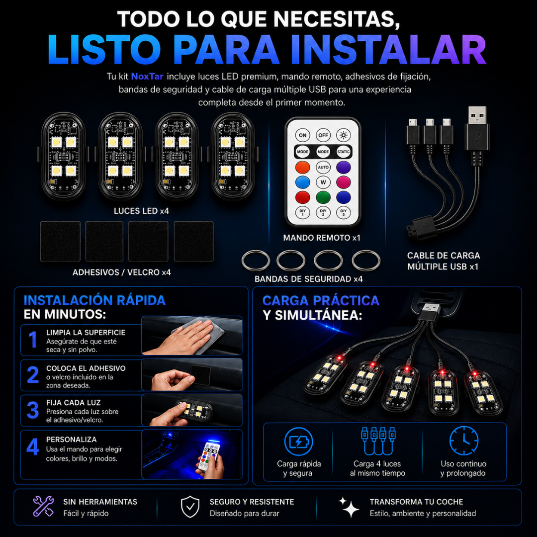 Noxtar ® Luz Ambiente Para Auto RGB